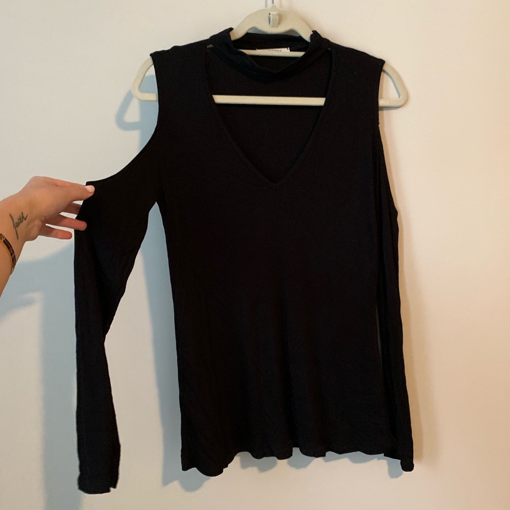 black cold shoulder top